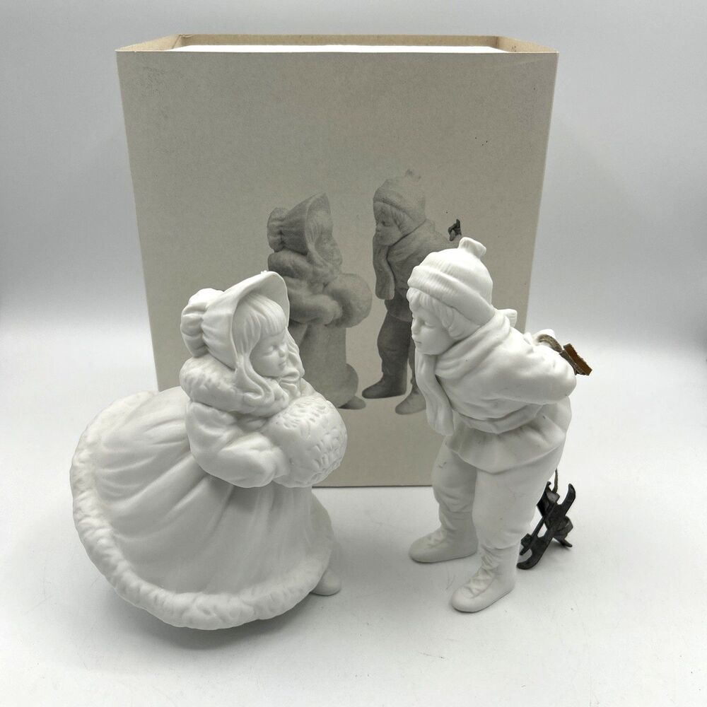 VTG Dept 56 Winter Silhouette Skating Children Figurines 7773-9 White Porcelain